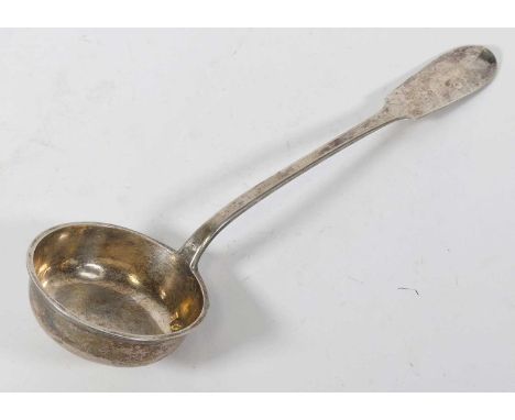 A French white metal ladle, by Laroche, L.34cm, 6.6oztMultiple dents to the bowl.Otherwise appears OK.