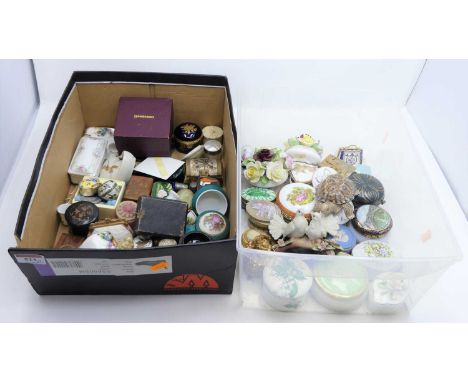 Two boxes of porcelain trinket boxes etc 