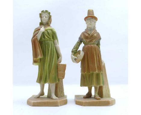 A pair of Royal Worcester figures of ladies, numbered 1874 and 1875, puce mark to the underside, height 17.5cmBoth appear in 