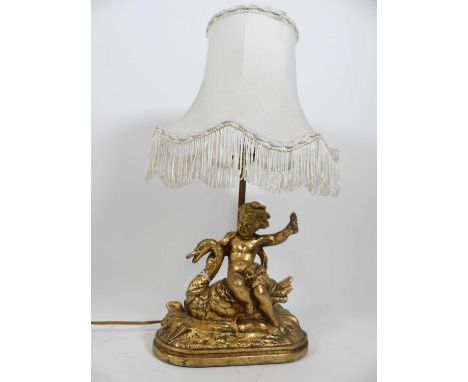 A 20th century gilt figural table lamp, height 43cm including shade