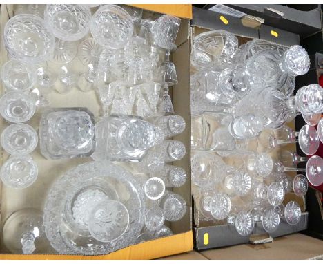 A collection of glassware, to include cut glass decanter, brandy balloons and wine hocks (2 boxes)