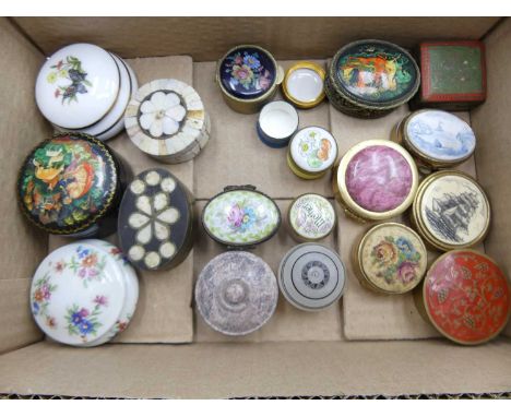 A collection of pill and patch boxes to include Crummels and Halcyon Days