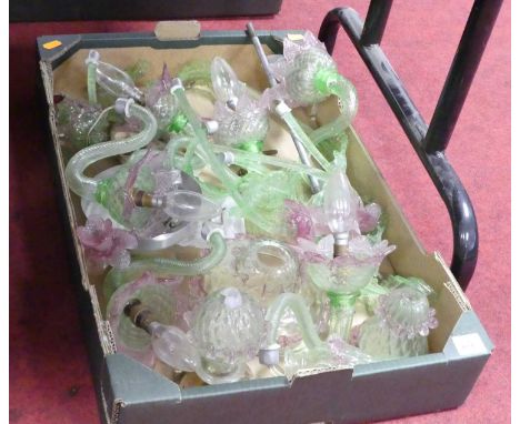 A collection of Venetian style green and pink glass lighting