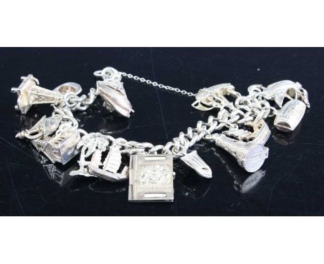 A modern silver semi-precious set bangle, together with a silver charm bracelet, gross weight 70g (2) 