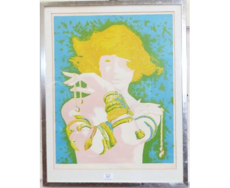 Linnet Gotch:  silk screen, 1960's psychedelic print "Jezebel", limited edition of 15, signed in pencil, 23" x 18½", framed
