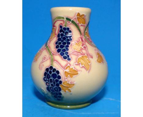 A miniature modern Moorcroft baluster vase "Grapes" on a vine, cream ground, impressed print green, height 2½"
