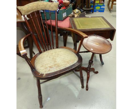 An Edwardian stick back armchair a mahogany wine table; a reproduction table; a dwarf sofa table