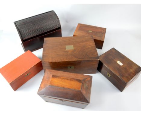 Collection of boxes to include roll top stationery box, tea caddy, writing slope and three others, (6),.     