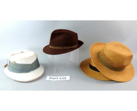 Safari hat two bowler hats and  two other hats .     