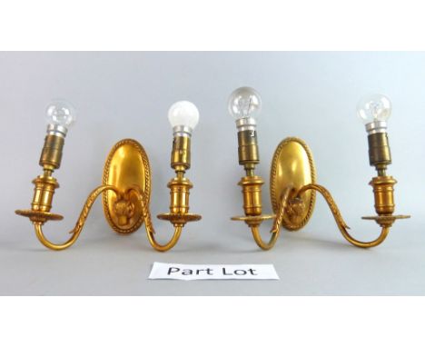 Moulded glass six light chandelier with glass lustre drops, pair of gilt metal rams head two light wall lights and a quantity