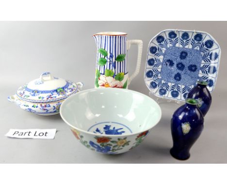 Collection of Delft and other blue and white and decorative, china to include two transfer printed meat plates, similar turee