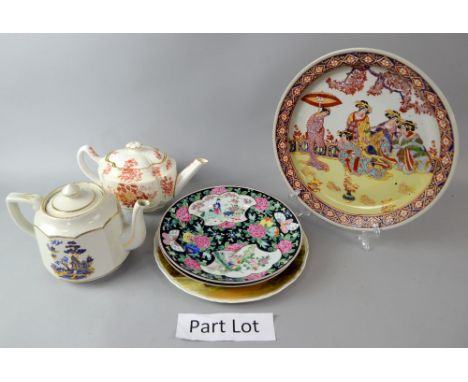 Decorative plates, tea and coffee ware, and glass.     