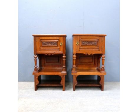 Walnut mirror back shelf and a pair of walnut stands.     