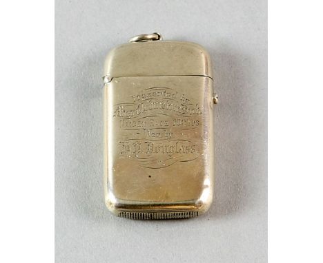 Victorian button release silver vesta case, 200 yard race prize, Birmingham 1878.     