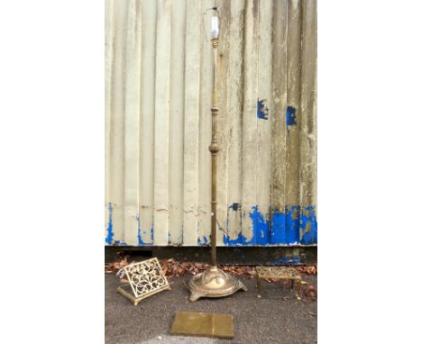 Telescopic brass oil lamp stamd now fitted for electricity, brass footman and other items.     