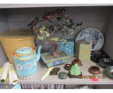A quantity of Japanese and other Oriental items to include a hardstone tree of life, a Jade style model of a Buddha and a lat