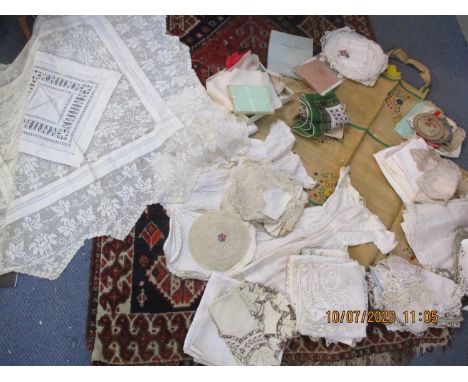 Late 19th century, early 20th century to mid 20th century linen and lace, two cotton children's dresses, chiffon scarves, two