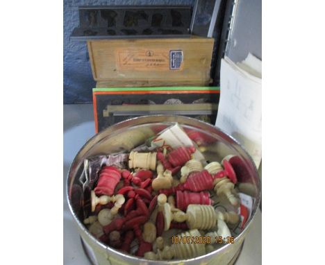 A 19th century carved bone chess set and two boxes of lantern slides, along with others loose 