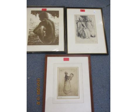 A Legros - an engraving of young ladies in bonnets, seated, signed lower right hand corner, together with a 1974 print entitl