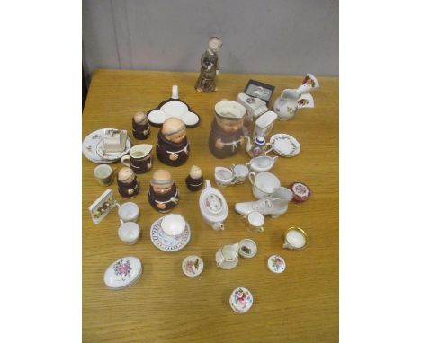 Collectable ceramics to include a Royal Worcester blush ivory glazed miniature mug, German monk jugs and condiments, paste po