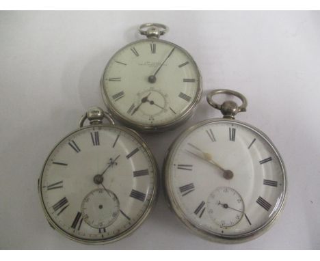 Three Victorian silver open faced pocket watches to include one signed, R Wright &amp; Co 