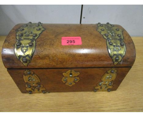A Victorian brass bound walnut tea caddy, fitted interior with two compartments 