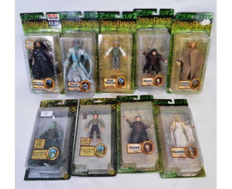 LORD OF THE RINGS; A collection of 9x Lord Of The Rings ' The Fellowship Of The Ring ,' action figures by Toy Biz, each carde