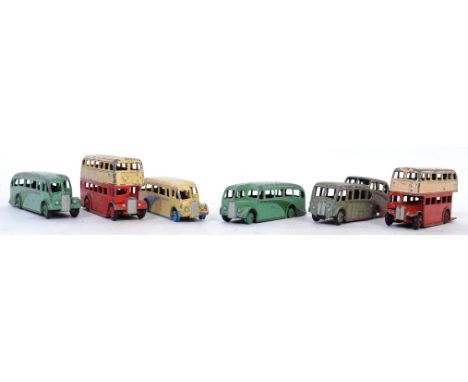 DINKY: A collection of 6x early vintage loose Dinky diecast model buses - Observation Coach, Double Deck and others. 