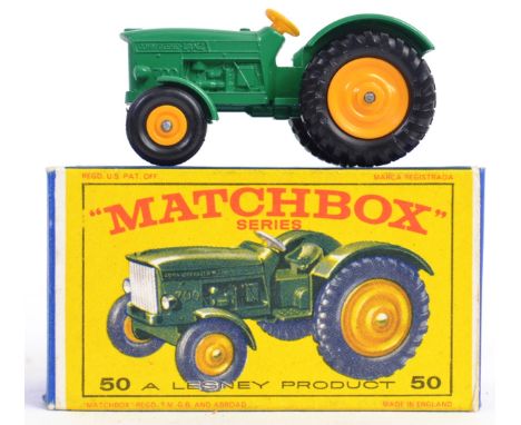 MATCHBOX LESNEY: An original vintage diecast model Matchbox Series Lesney No.50 ' New Model ' Tractor. Within the original bo