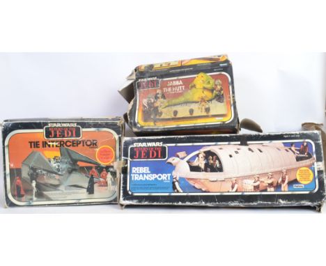 STAR WARS: A collection of 3x original 1970's Kenner / Palitoy Star Wars playset boxes. Tie Interceptor, Jabba Playset and Re