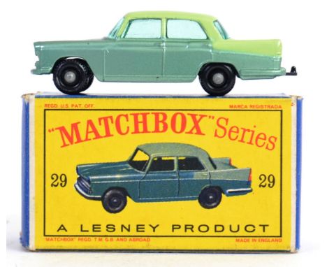 MATCHBOX LESNEY: An original vintage Matchbox Lesney No. 29 Austin A55 Cambridge diecast model. Model appears mint. Two tone 