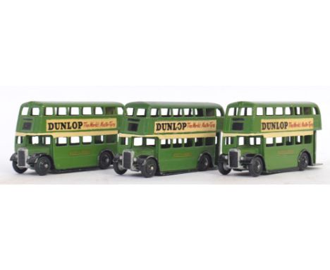 DINKY: Three vintage Dinky Toys 290 green ' Dunlop Tyres ' Double Deck Buses, each unboxed, but generally in good, near mint,