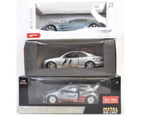 1:18 SCALE: A collection of 3x 1:18 scale diecast model cars - a Sun Star Modern Rally Collectibles, Mercedes Benz Modellart,