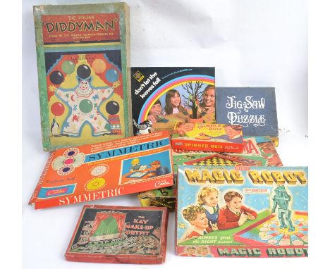 EDWARDIAN GAMES: A collection of Edwardian and later board games & toys to include Diddyman, puzzles, Magic Robot, Symmetric 