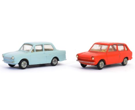 LION CAR; Two vintage Lion Car ' Made In Holland ' 1:43 scale diecast model cars - each a DAF ( 33 & STC ). Both marked to ba