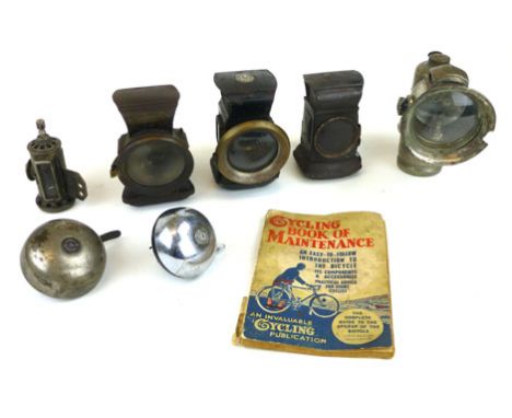 A collection of vintage cycling lights to include Lucas King of the Road, Demon King and others together with two King of the