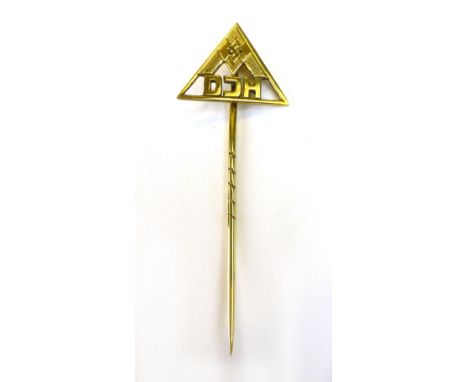 German Third Reich tie pin, initialed DJH beneath Swastika 