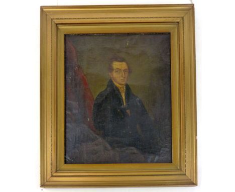 Victorian School, Portrait of a gentleman, oil on canvas.  34 cm x 29 cm. CONDITION REPORT: Canvas stretched and some losses 