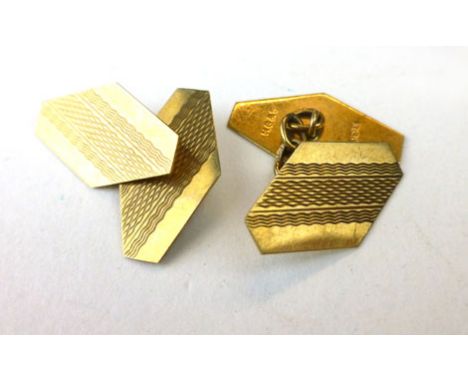 Pair of 9ct gold engine turned decorated cufflinks, total weight 2.3gms approximately 
