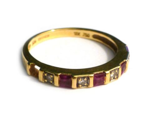 An 18ct yellow gold half eternity ring set diamonds and rubies,  CONDITION REPORT: One ruby missing