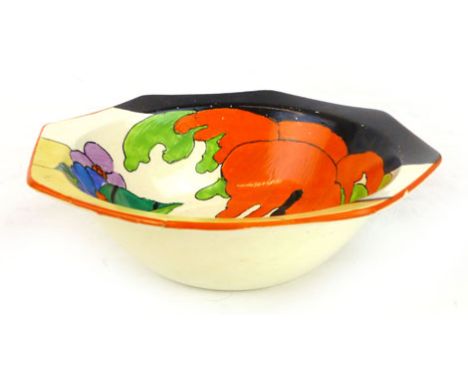 A Clarice Cliff dessert bowl in the Woodland pattern, printed marks to base.  d. 16 cm. CONDITION REPORT: Some enamel losses 