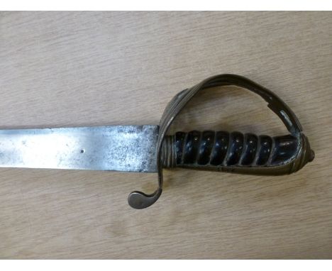 A 19th century cavalry troopers pattern sabre, with three bar hilt with crest to hilt, turned wooden grip, Arabic writing to 