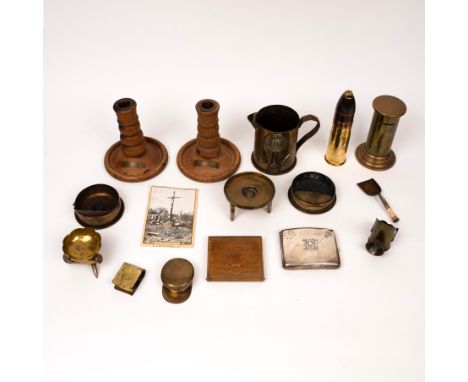 Trench Art - includes Candlesticks made from the Teak of HMS Terrible whose guns relieved Ladysmith, solid silver hallmarked 