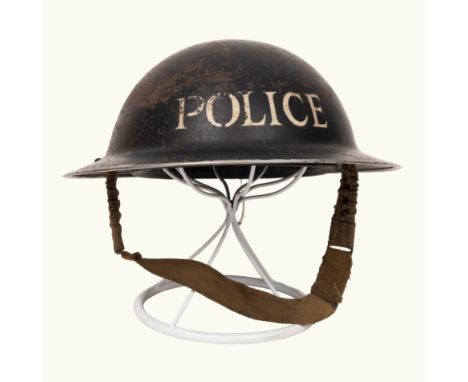 WWII Home Front Steel Helmet Police Issue dated 1939 Painted Inscription K.DR CP complete with liner and chin strap