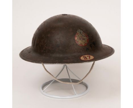 Two steel helmets, Home Front interest, National Fire Service Helmet with original liner but lacking chin strap, Belgium Helm