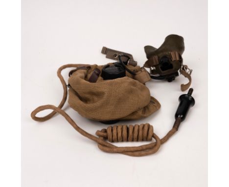 WWII RAF C Type Tropical Flying Helmet, with wire loom an H-Type oxygen mask