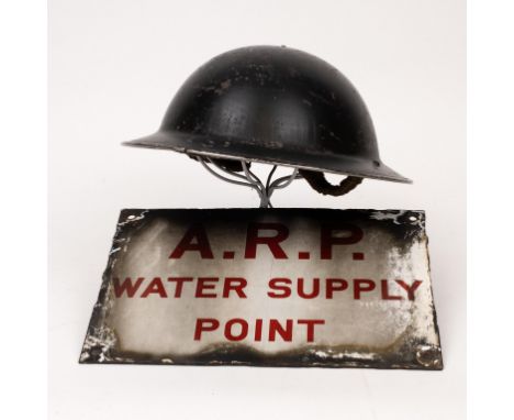 Home Front Interest, WWII British Steel Helmet (Kent County Council) , Air Raid Warden Door Plaque, ARP Water Supply Enamel S