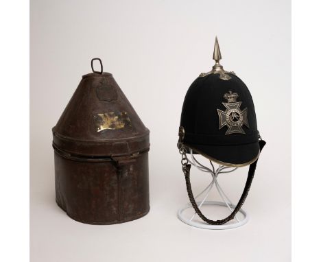 Blue Cloth Helmet, 2nd Gloucestershire Rifle Volunteers, in carrying case, Attributed to George Holloway Esquire, Helmet and 