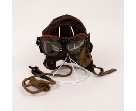 WWII RAF C-Type Flying Helmet, with wiring loom and MK VIII googles