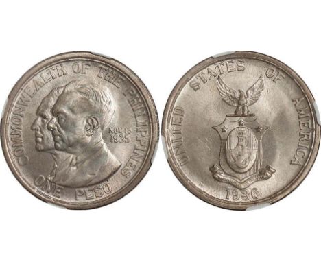  † FOREIGN COINS, Philippines, United States Administration, peso, 1936, Establishment of the Commonwealth, conjoined busts l